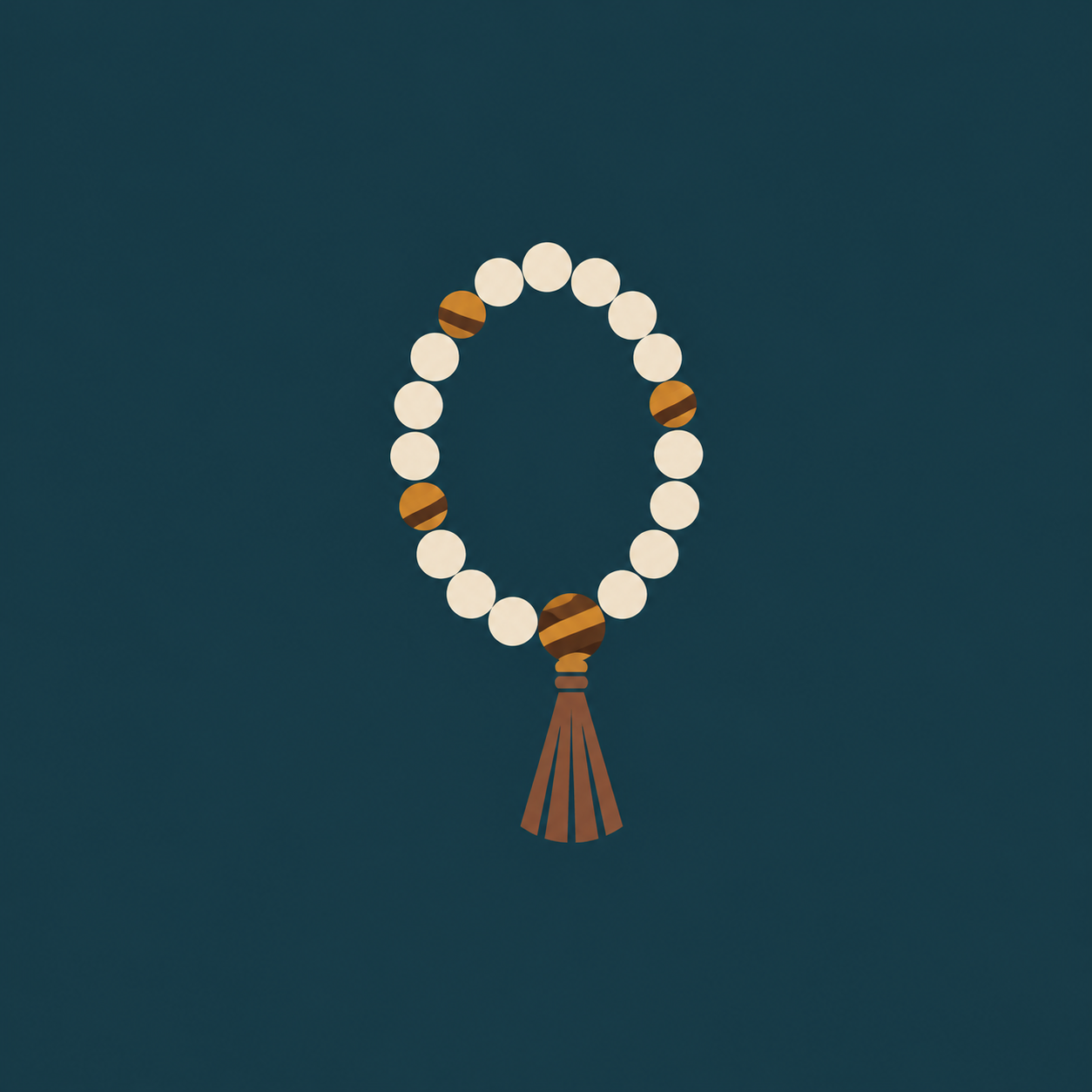 White onyx and tiger's-eye Japanese prayer beads on teal.